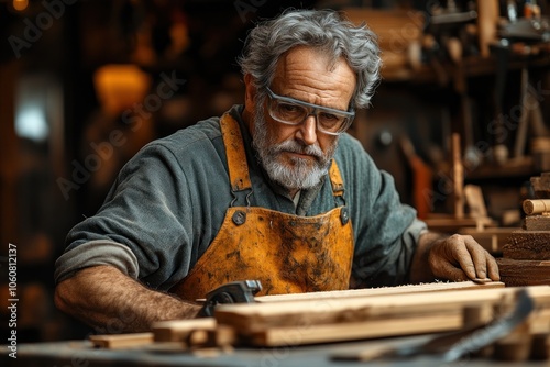 Senior Carpenter Working in Workshop