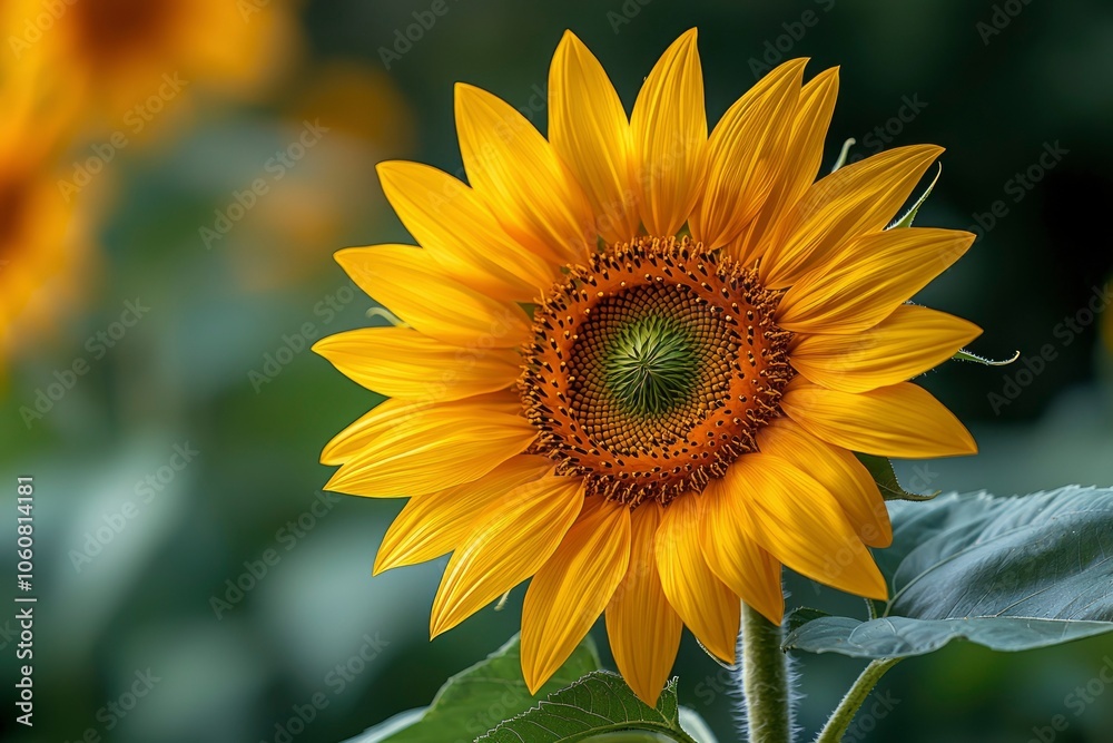 Fototapeta premium A Vibrant Sunflower in Full Bloom with its Yellow Petals and Green Center