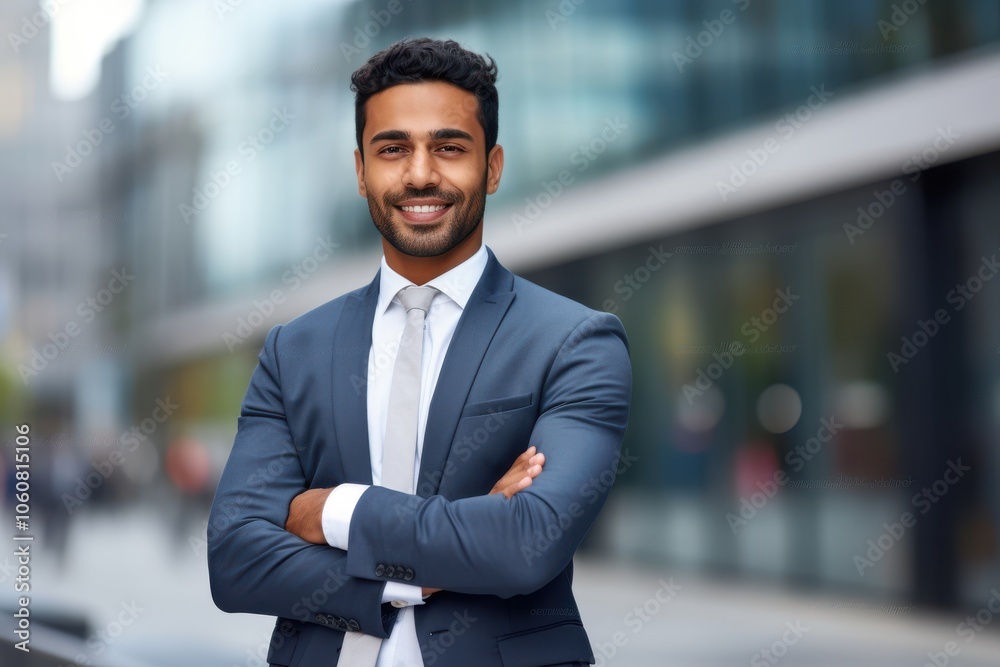 Professional man smiling confidently in urban setting Professional man smiling confidently in urban setting