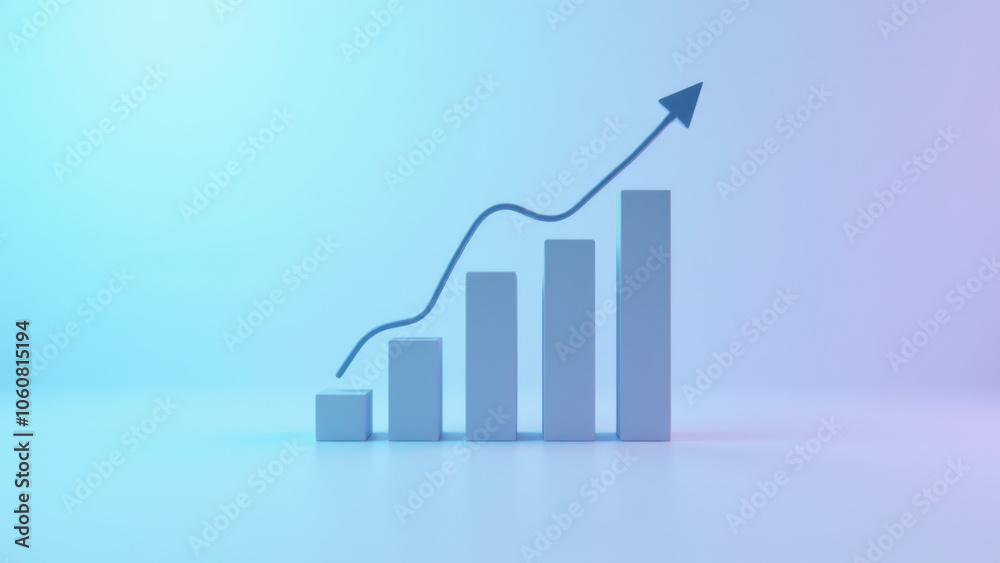A colorful, abstract representation of business growth with ascending bar graph and arrow. A colorful, abstract representation of business growth with ascending bar graph and arrow.