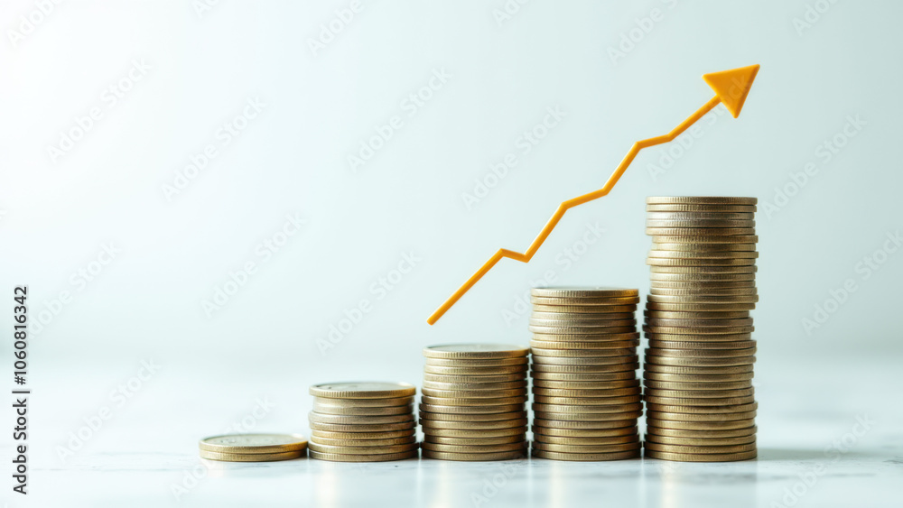 Stacks of coins with an upward growth trend. Stacks of coins with an upward growth trend.