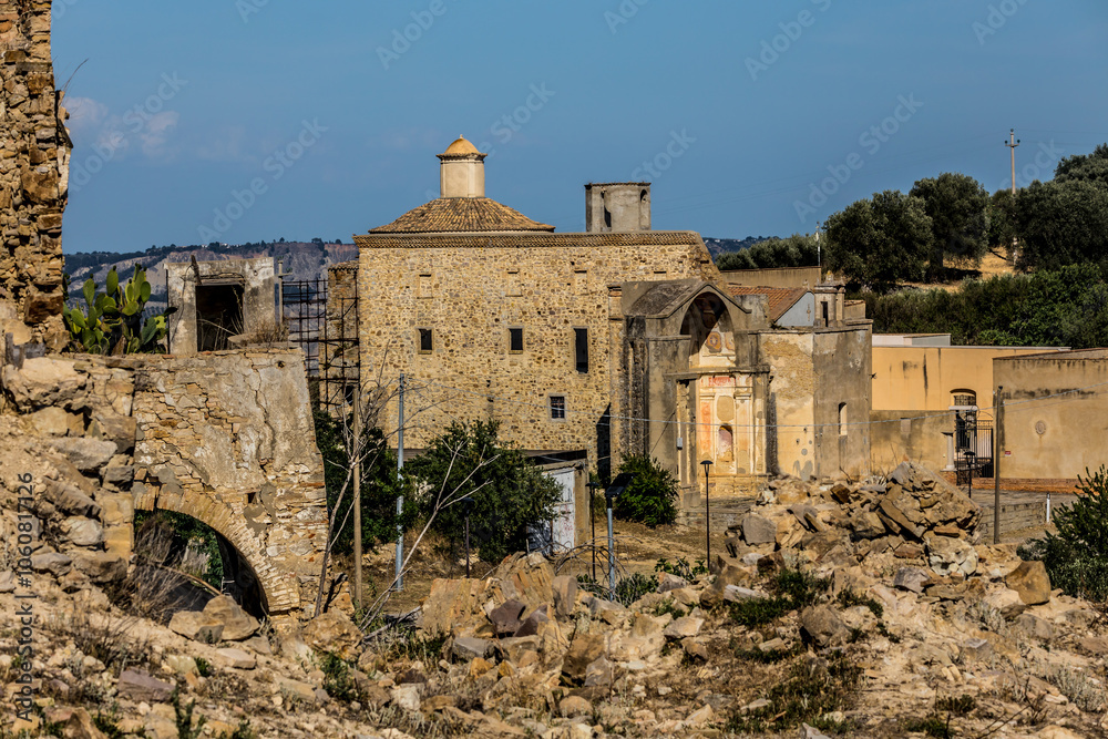 Abandoned ruins of the ghost town of Craco. A city abandoned due to an earthquake in the late 20th century. Province of Matera, Basilicata, Italy