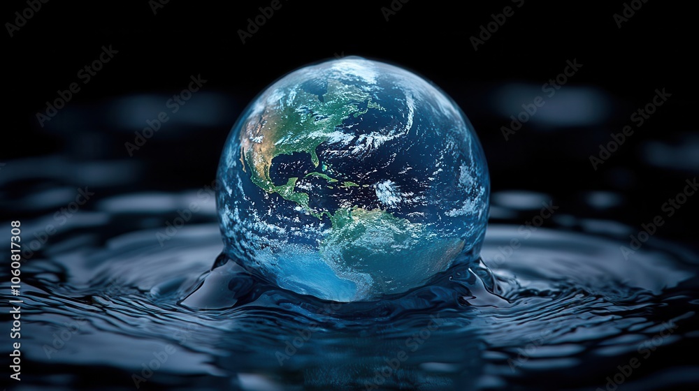 earth depicted as a gleaming water droplet shimmering with blues and greens highlighting the beauty of our planet while radiating a sense of urgency for water conservation earth depicted as a gleaming water droplet shimmering with blues and greens highlighting the beauty of our planet while radiating a sense of urgency for water conservation