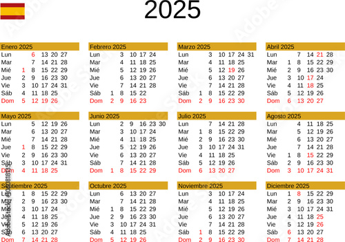 calendar of year 2025 in Spanish language with Spain public holidays