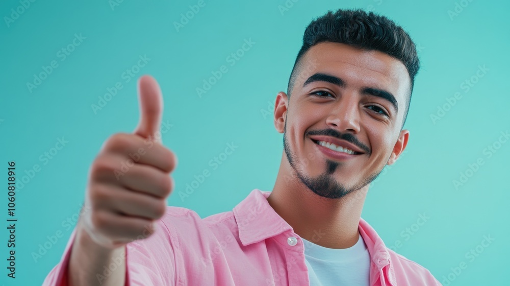A person showing approval and positivity wearing a bright pink shirt A person showing approval and positivity wearing a bright pink shirt