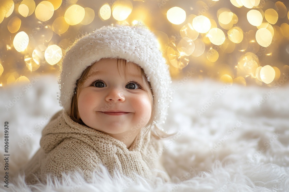 A young child dressed in winter clothing, with a white hat and scarf, likely on their way to or from school A young child dressed in winter clothing, with a white hat and scarf, likely on their way to or from school