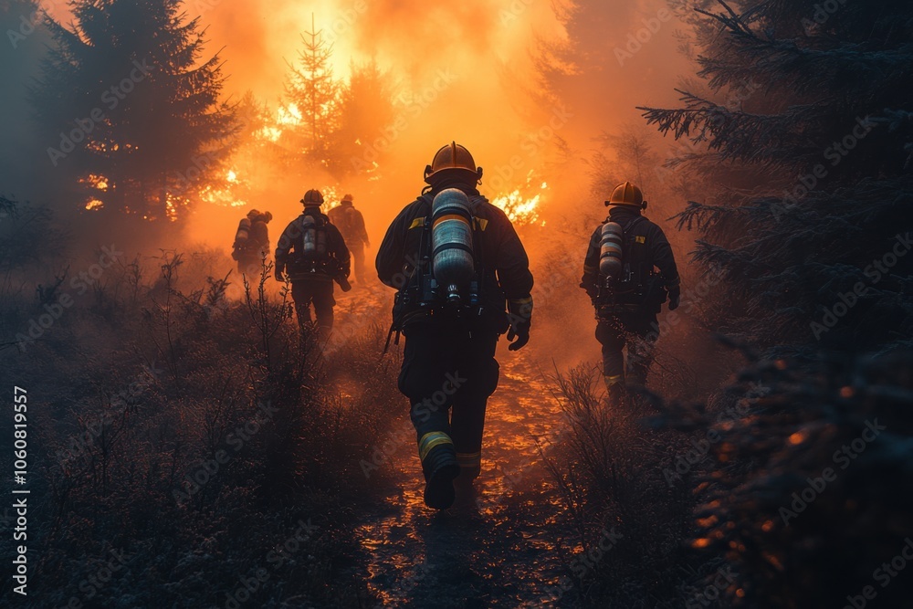firefighters in the forest. a lot of smoke and fire firefighters in the forest. a lot of smoke and fire