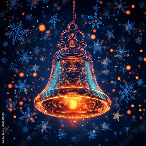 Glowing Christmas bell ornament with festive lights