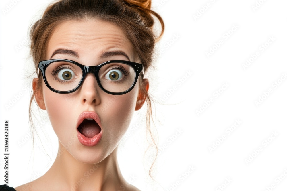 A woman displaying surprise and possibly shock, great for illustrating reactions in various contexts A woman displaying surprise and possibly shock, great for illustrating reactions in various contexts