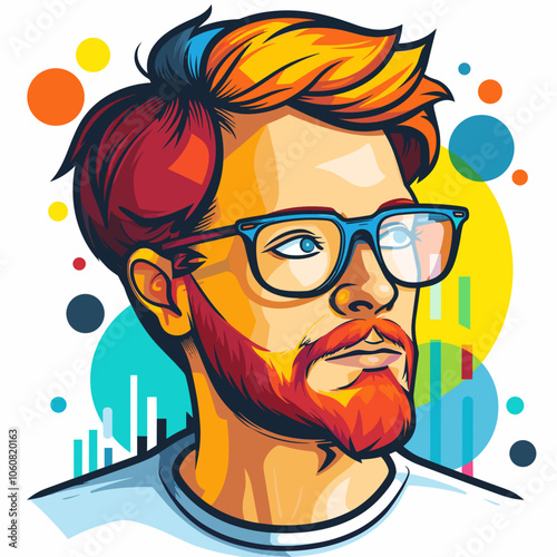 Wallpaper Mural Man with a beard and glasses is the main subject of the image. The background is filled with colorful circles, giving the impression of a vibrant and lively atmosphere Torontodigital.ca