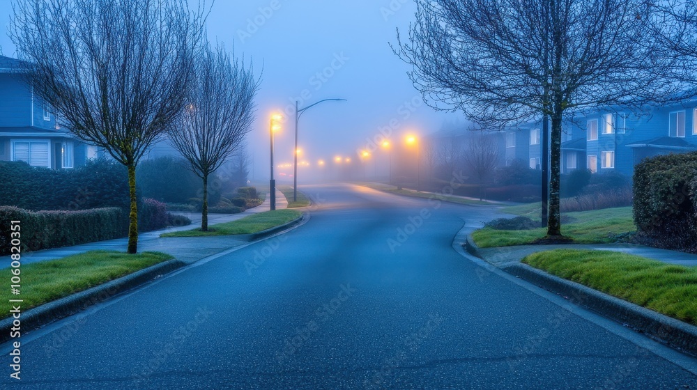 Misty Suburban Neighborhood at Night Misty Suburban Neighborhood at Night