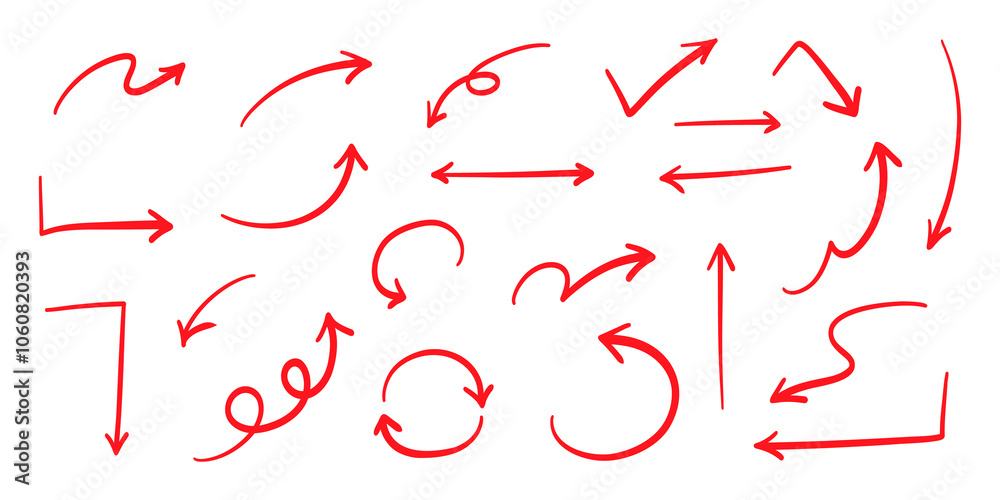 シンプルなペンの手書きの矢印セット ベクター 赤