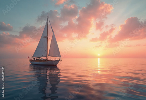 Sailing Boat at Sunset on a Tranquil Ocean