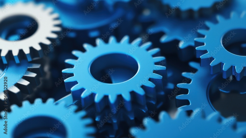 Close-up of blue gears, intricate detail and design for mechanical concepts. Close-up of blue gears, intricate detail and design for mechanical concepts.