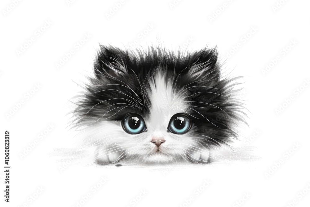 A domestic cat with striking blue eyes, photographed in black and white A domestic cat with striking blue eyes, photographed in black and white