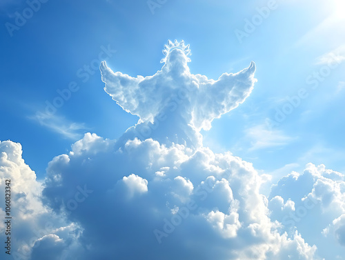 Jesus god shaped cloud shining over the sky