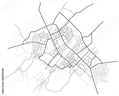 Karaganda, Kazakhstan city map. Line scheme of roads. Town streets on the plan. Urban environment, architectural background. Vector