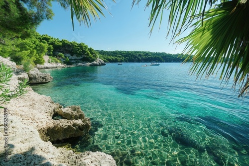 A serene lake scene with surrounding trees and rocks, ideal for peaceful moments