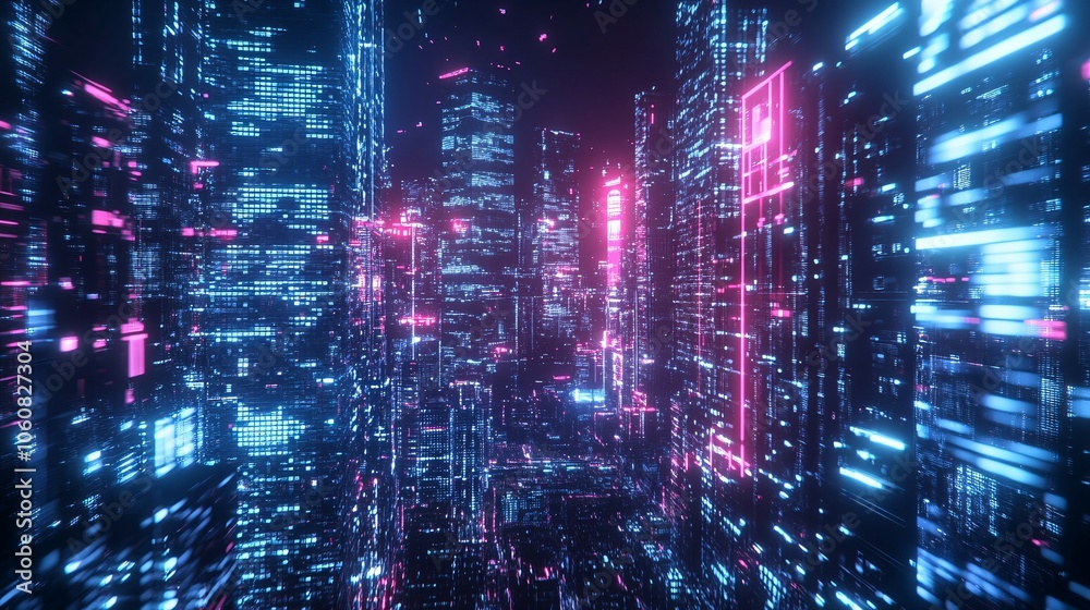 Fototapeta premium Neon Cityscape - Futuristic Urban Landscape