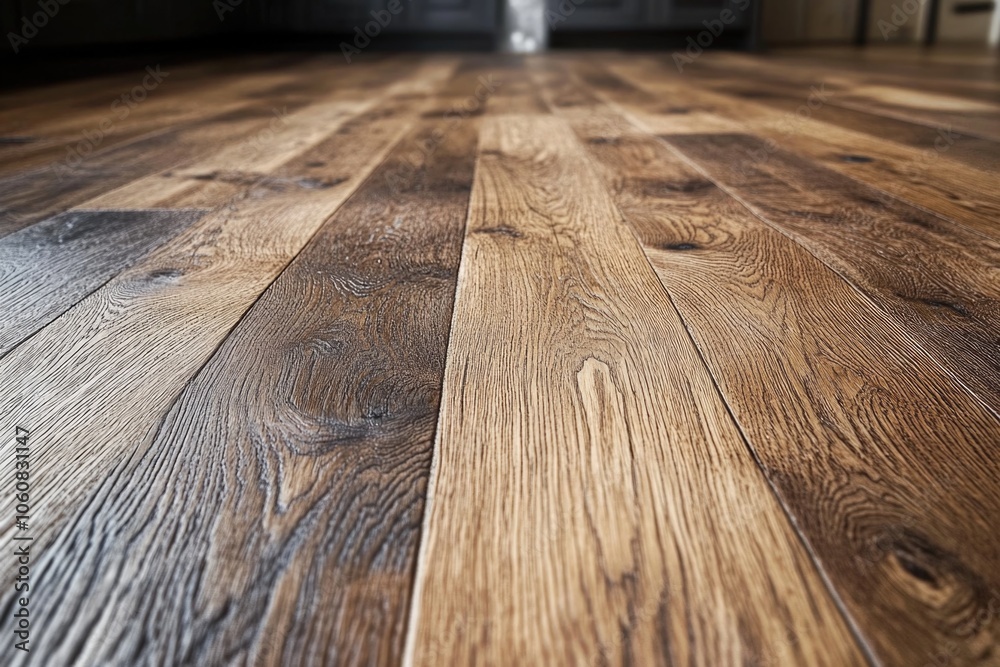 A close-up shot of a wooden floor in a room