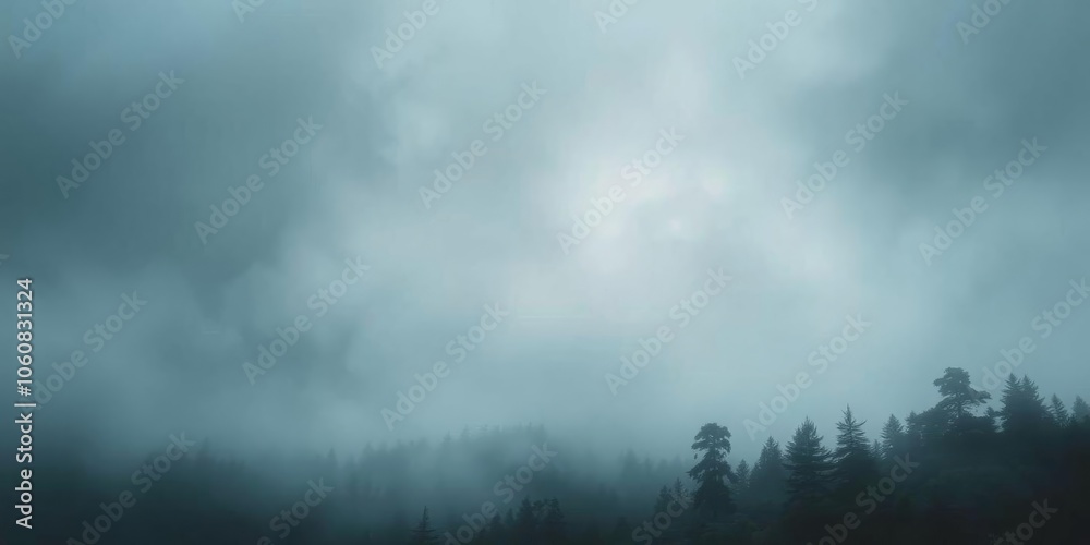 Thick fog covering a serene forest, creating a mysterious and dreamy atmosphere, landscape, ethereal Thick fog covering a serene forest, creating a mysterious and dreamy atmosphere, landscape, ethereal