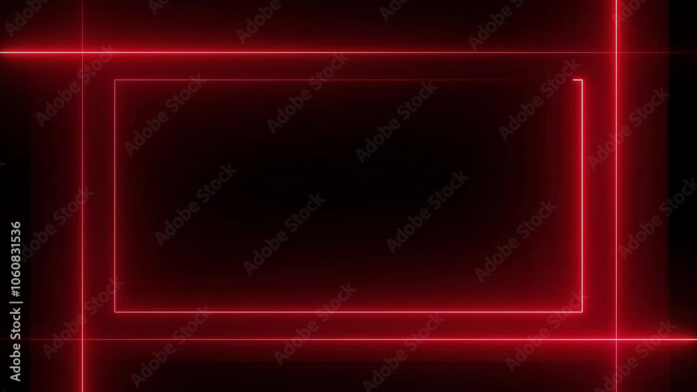 glowing neon blue color square rectangle picture frame animation icon on black background. Square rectangle picture frame with two tone neon color motion graphic on isolated black background.