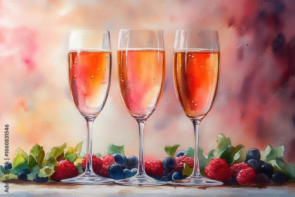 elegant watercolor champagne glasses shimmer with soft reflections set against a pastel backdrop bubbles rise delicately capturing the essence of celebration and sophistication elegant watercolor champagne glasses shimmer with soft reflections set against a pastel backdrop bubbles rise delicately capturing the essence of celebration and sophistication