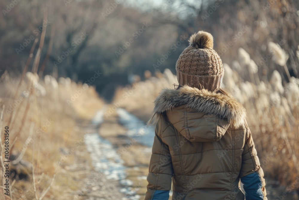 A person is walking down a dirt road wearing a hat, suitable for travel or outdoor adventure A person is walking down a dirt road wearing a hat, suitable for travel or outdoor adventure
