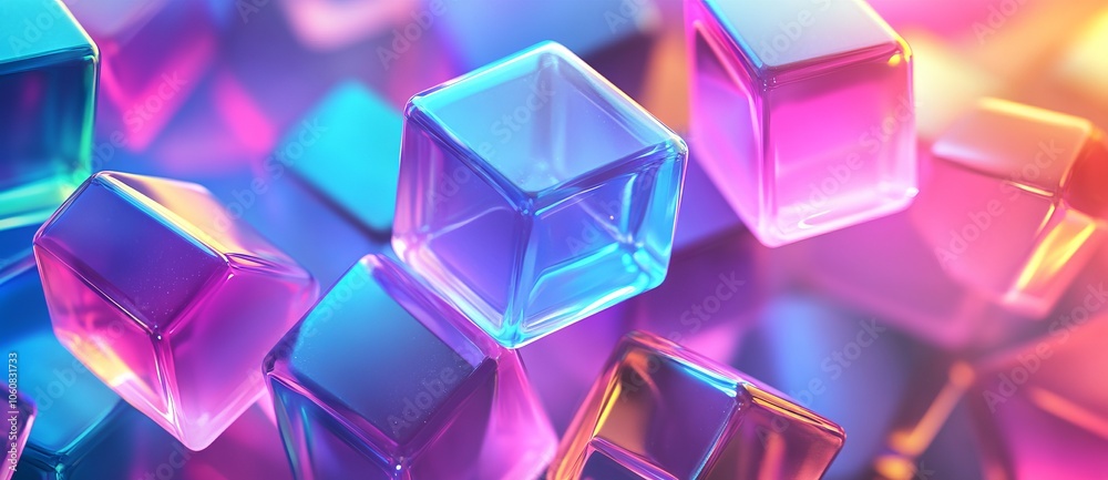 Neon Glass Cubes and Hexagons in a Colorful Abstract Geometric Pattern. AI generated illustration Neon Glass Cubes and Hexagons in a Colorful Abstract Geometric Pattern. AI generated illustration
