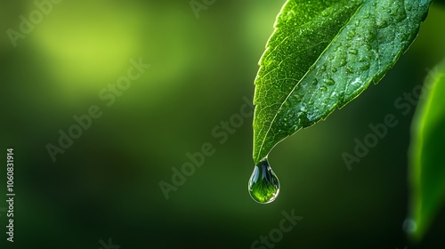 Wallpaper Mural A single water drop hanging from the tip of a green leaf Torontodigital.ca
