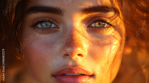 A Close-Up Portrait of a Person Bathed in the Warm Glow of Golden Hour Light, Capturing Their Natural Beauty and Serenity 