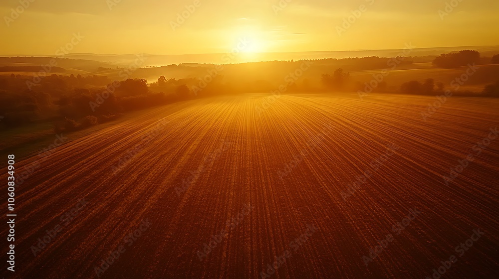 Aerial shot of farmland at sunset, wide expanses of tilled soil with long shadows stretching across the landscape, evening sun casting a golden glow over the fields, Aerial shot of farmland at sunset, wide expanses of tilled soil with long shadows stretching across the landscape, evening sun casting a golden glow over the fields,