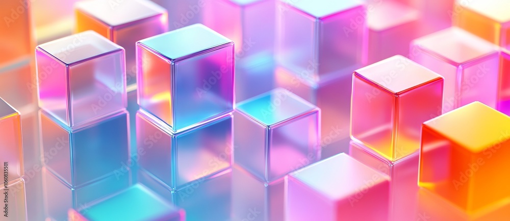 Neon Glass Cubes and Hexagons in a Colorful Abstract Geometric Pattern. AI generated illustration Neon Glass Cubes and Hexagons in a Colorful Abstract Geometric Pattern. AI generated illustration