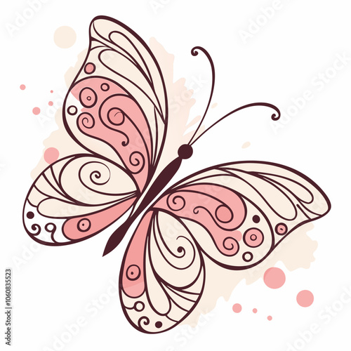 A delicate pink butterfly with intricate wings and a watercolor background. Perfect for adding a touch of elegance and beauty to your designs.