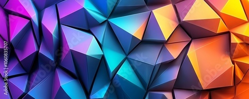 Gradient Geometric Shapes and Triangles in Low-Poly Abstract Futuristic Design. AI generated illustration