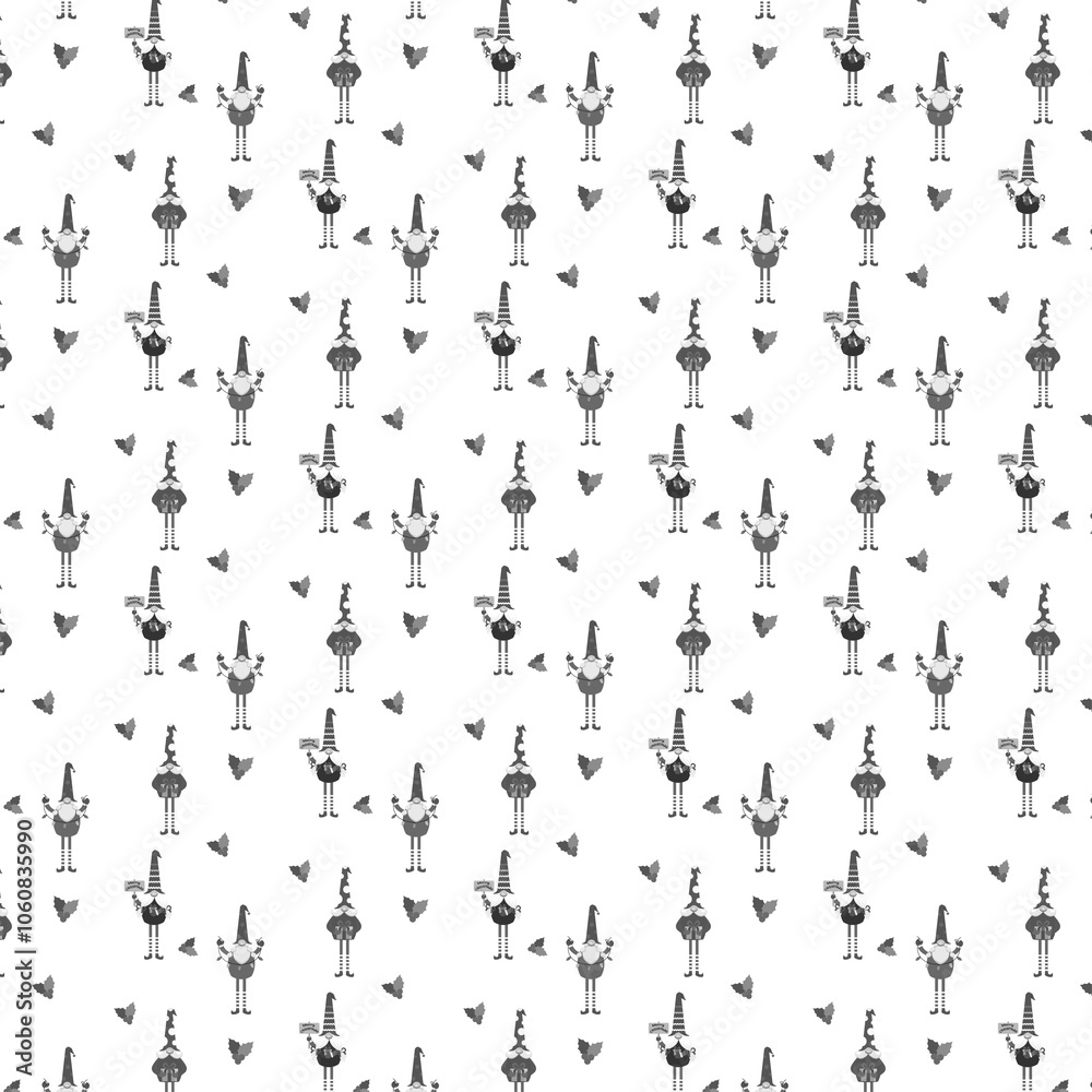 Festive Christmas pattern with gnomes characters
Festive Christmas pattern with gnomes characters