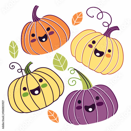 Cute and cheerful pumpkins with smiling faces. Perfect for fall decorations, autumn crafts, or adding a touch of whimsy to your designs.