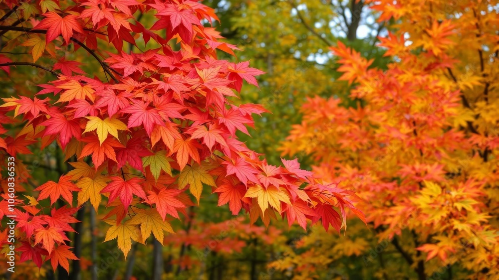 Vibrant fall leaves in shades of red, orange, and yellow create a stunning autumn wallpaper, seasonal, beauty in nature Vibrant fall leaves in shades of red, orange, and yellow create a stunning autumn wallpaper, seasonal, beauty in nature