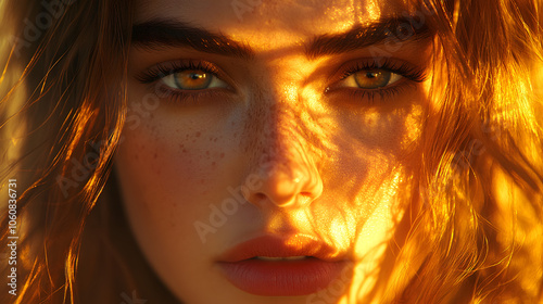 A Close-Up Portrait of a Person Bathed in the Warm Glow of Golden Hour Light, Capturing Their Natural Beauty and Serenity 