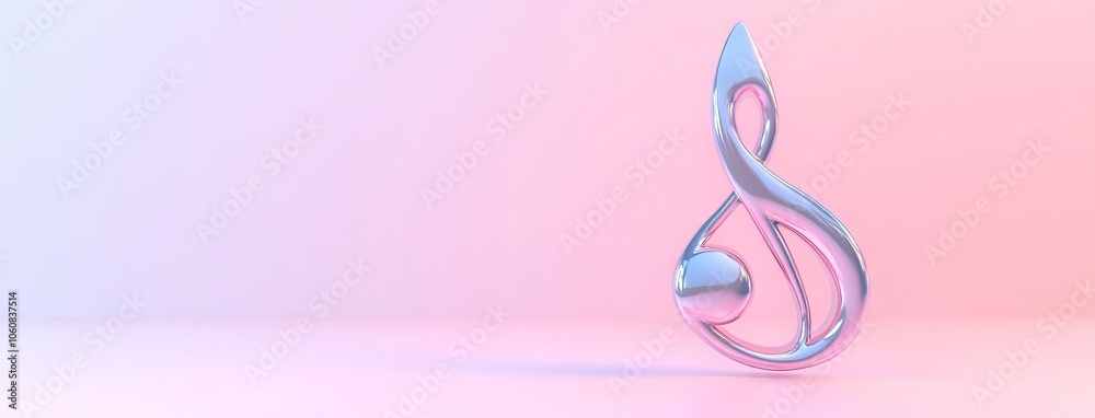 Obraz premium 3D Render of Treble Clef on Light Pink and Blue Gradient Background. AI generated illustration