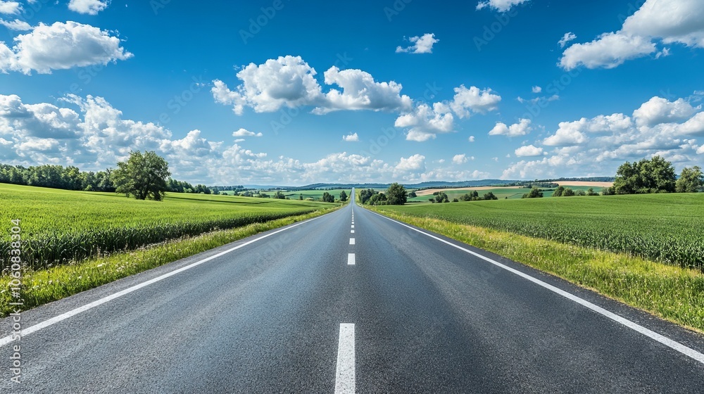 Scenic Summer Highway with Green Fields. AI generated illustration Scenic Summer Highway with Green Fields. AI generated illustration