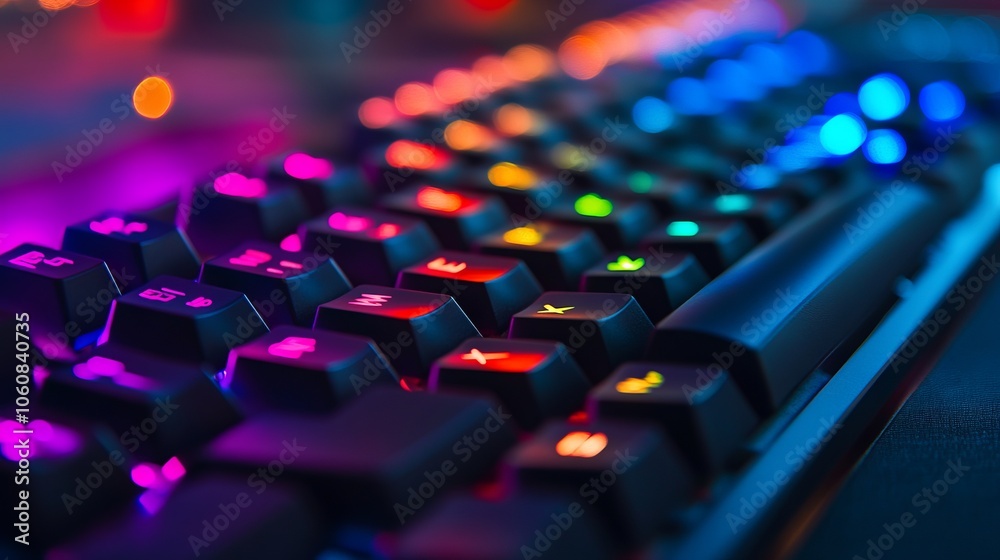 Colorful Gaming Keyboard with Bokeh Effect. AI generated illustration Colorful Gaming Keyboard with Bokeh Effect. AI generated illustration