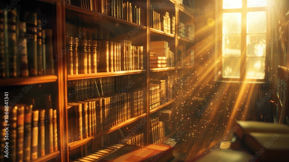 A bookshelf with numerous books placed near a window A bookshelf with numerous books placed near a window