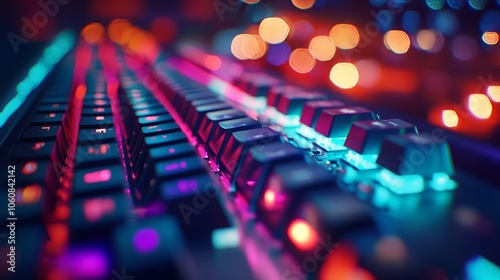 Colorful Gaming Keyboard with Bokeh Effect. AI generated illustration