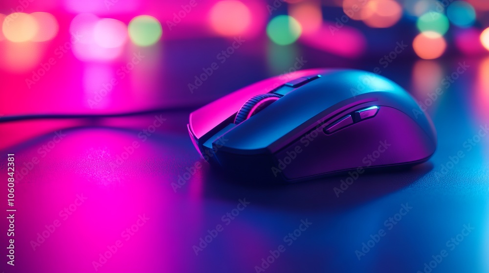 Gaming Mouse with Neon Lights in the Background. AI generated illustration Gaming Mouse with Neon Lights in the Background. AI generated illustration