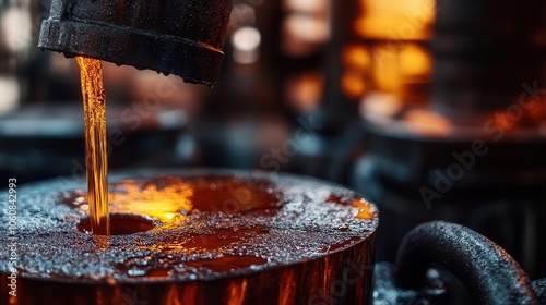 Close-up of oil extraction process, crude material entering refinery, industrial realism