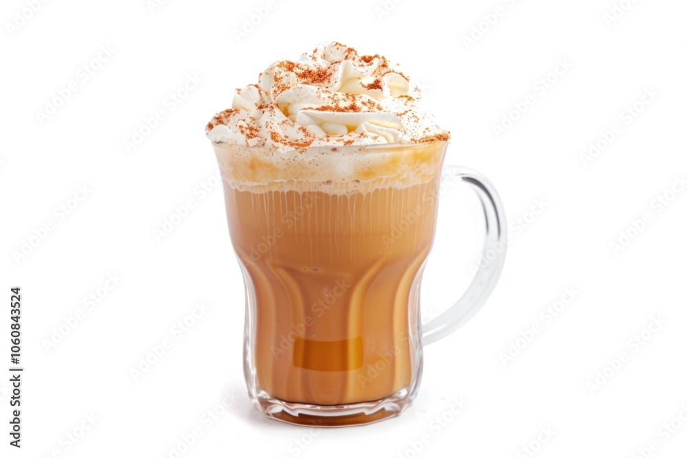 A cup of hot coffee topped with creamy whipped cream, perfect for breakfast or snack
