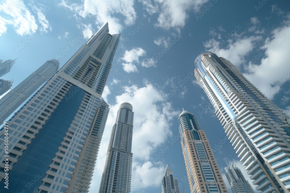 A group of tall buildings in a city A group of tall buildings in a city