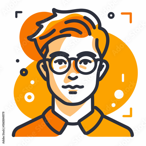 Man with glasses is the main focus of the image, he has a serious expression on his face. The image is a cartoonish representation of a man