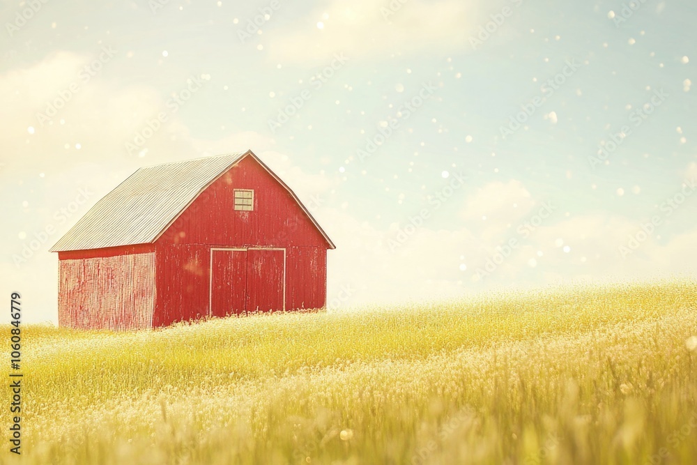A red barn surrounded by tall grass A red barn surrounded by tall grass